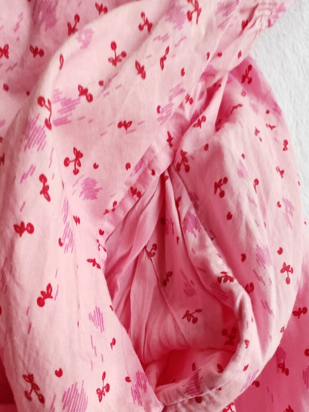 Free People Gabby Mini Dress Pink Cherry Print Size XS Boho Cottagecore Smocked - Picture 9 of 16